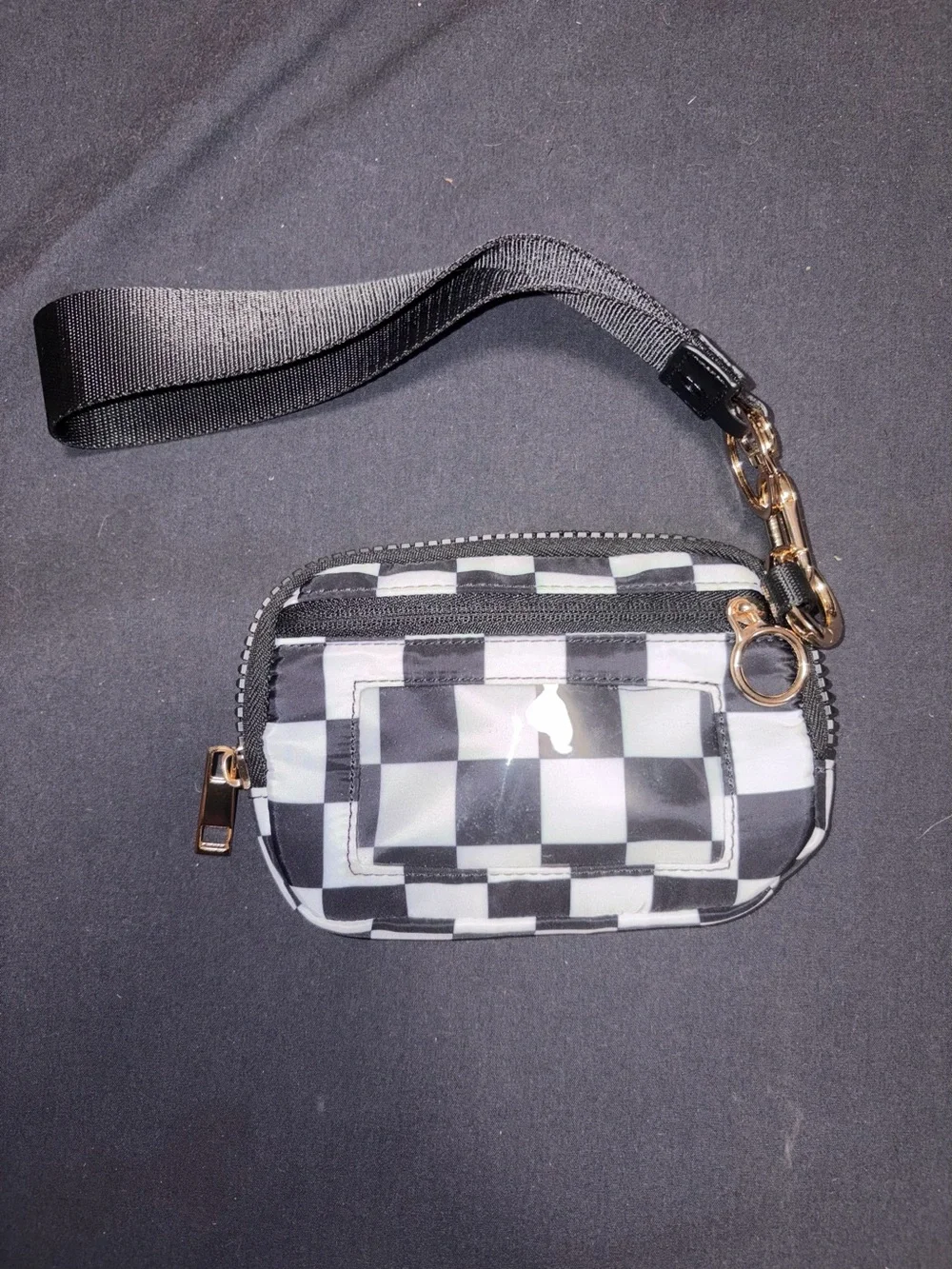 Black and White Checker Zip Wristlet Key Pouch